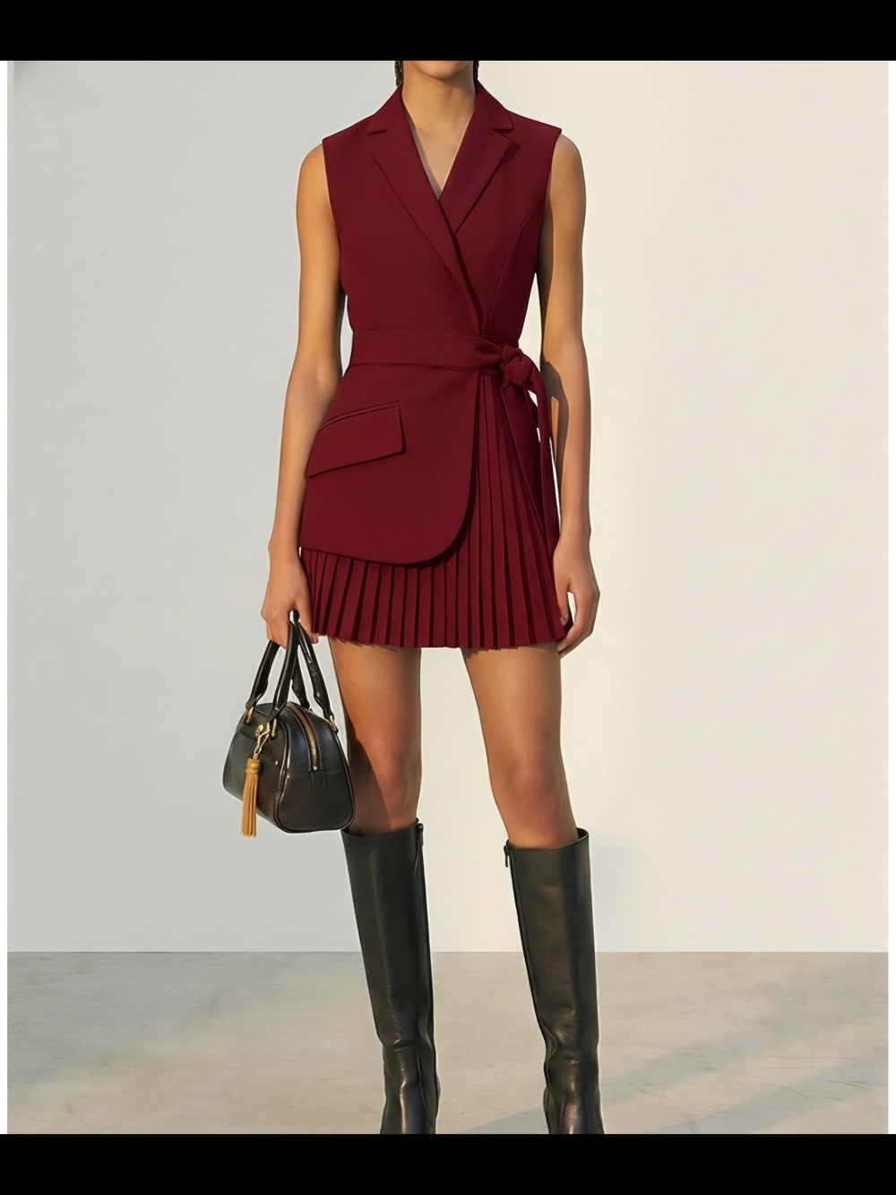 Commense Sleeveless Wrap Mini Dress in Wine